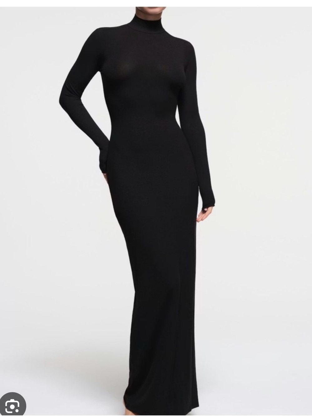 SKIMS Black Long Sleeve Turtleneck Maxi Dress